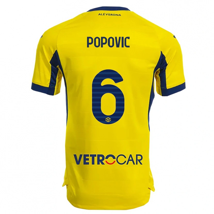 Danxen Barn Andrej Popovic #6 Gul Marinblå Bortatröja Matchtröjor 2025/26 Tröjor T-Tröja