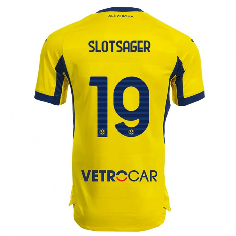 Danxen Barn Tobias Slotsager #19 Gul Marinblå Bortatröja Matchtröjor 2025/26 Tröjor T-Tröja