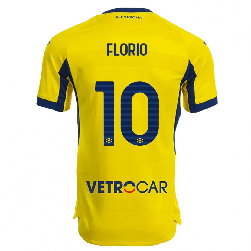 Danxen Barn Mattia Florio #10 Gul Marinblå Bortatröja Matchtröjor 2025/26 Tröjor T-Tröja