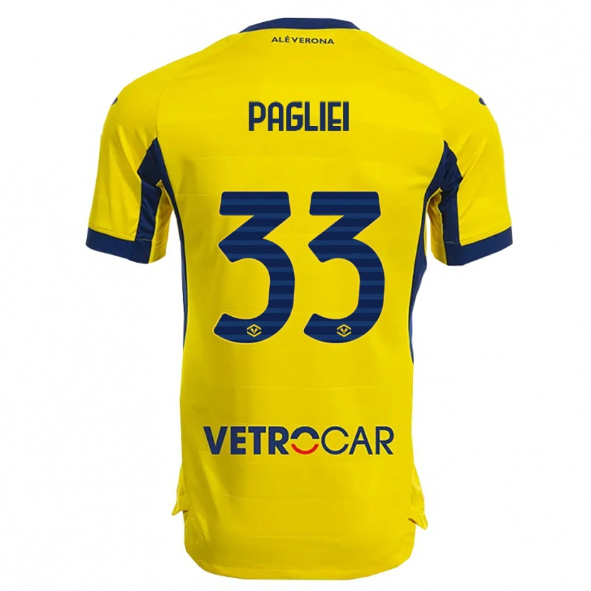 Danxen Barn Matteo Pagliei #33 Gul Marinblå Bortatröja Matchtröjor 2025/26 Tröjor T-Tröja