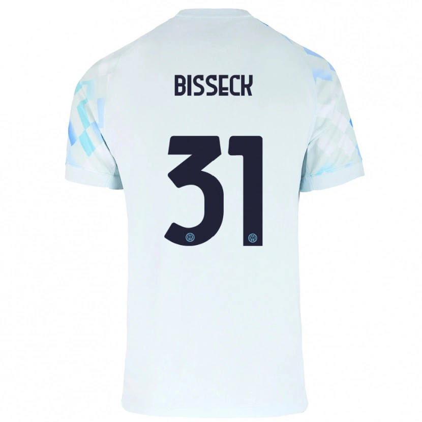 Danxen Barn Yann Bisseck #31 Vit Blå Bortatröja Matchtröjor 2025/26 Tröjor T-Tröja