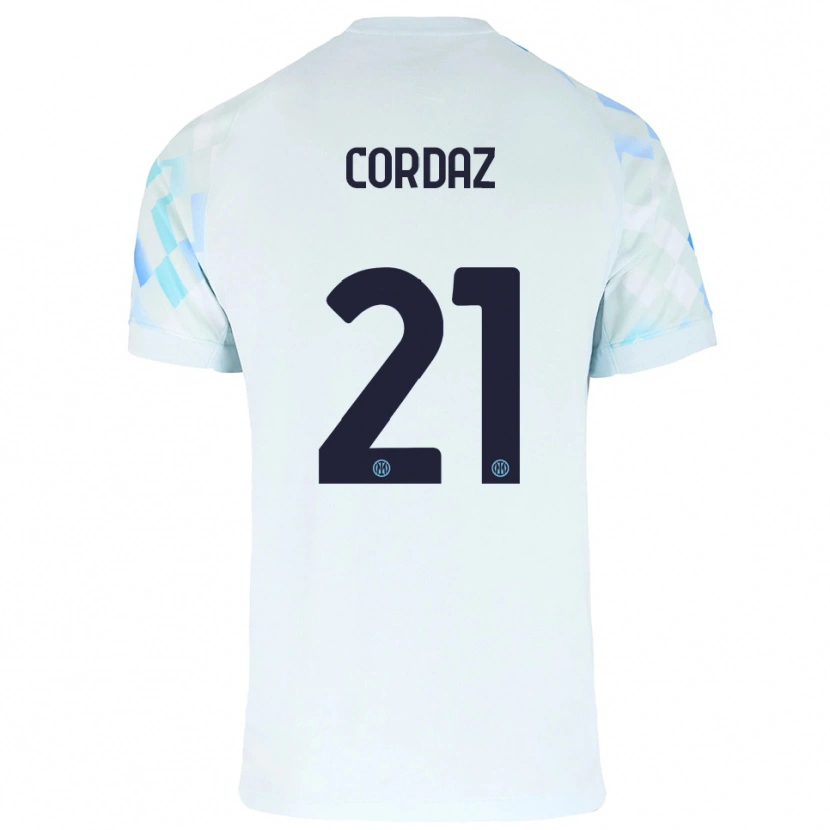 Danxen Barn Alex Cordaz #21 Vit Blå Bortatröja Matchtröjor 2025/26 Tröjor T-Tröja