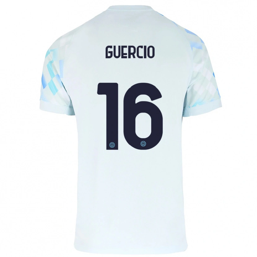 Danxen Barn Tommaso Guercio #16 Vit Blå Bortatröja Matchtröjor 2025/26 Tröjor T-Tröja