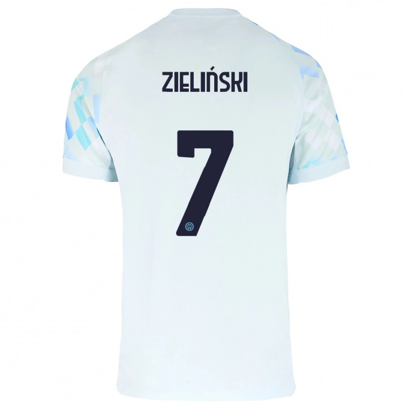 Danxen Barn Piotr Zieliński #7 Vit Blå Bortatröja Matchtröjor 2025/26 Tröjor T-Tröja