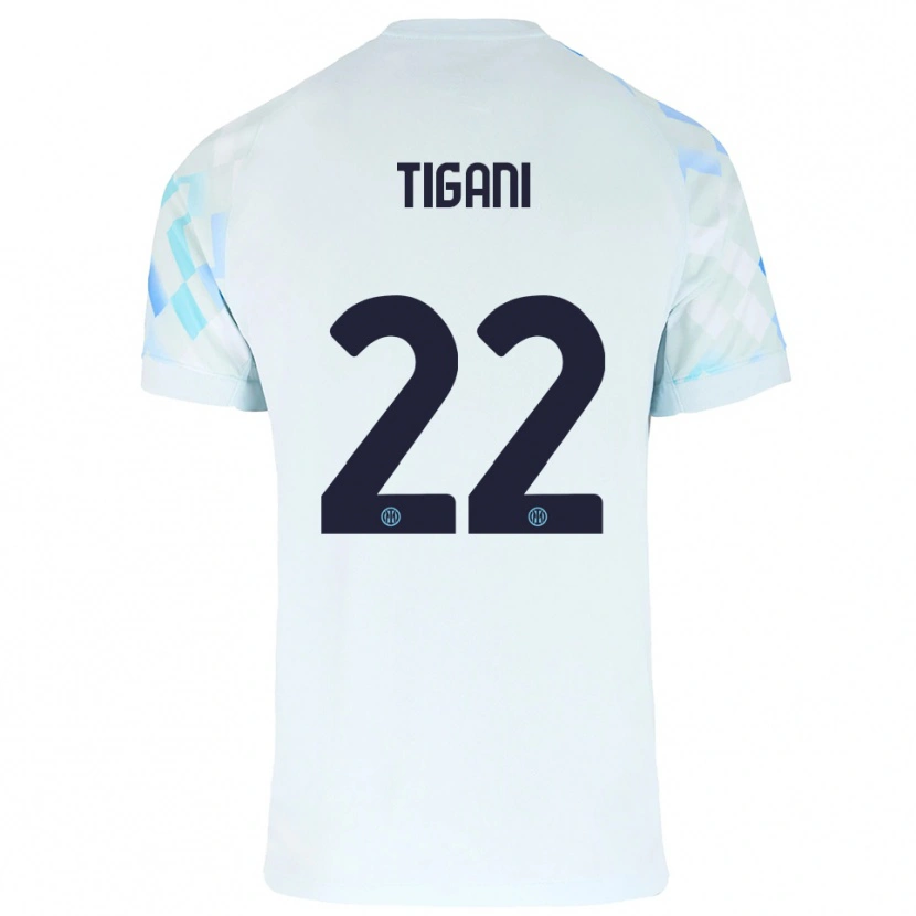Danxen Barn Edoardo Tigani #22 Vit Blå Bortatröja Matchtröjor 2025/26 Tröjor T-Tröja