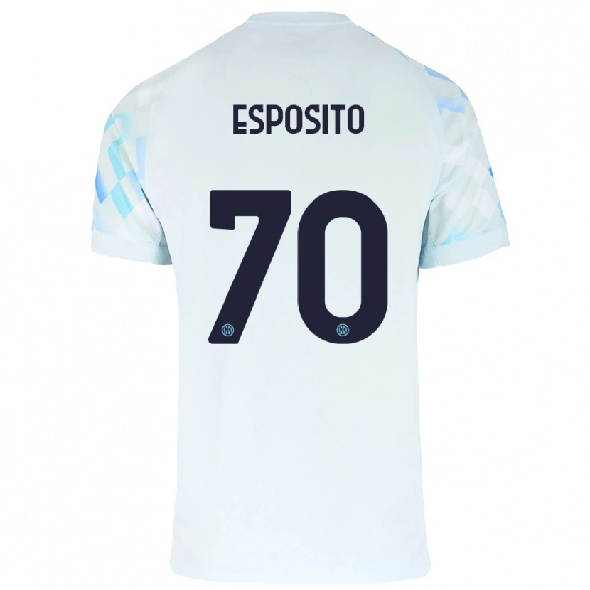 Danxen Barn Sebastiano Esposito #70 Vit Blå Bortatröja Matchtröjor 2025/26 Tröjor T-Tröja
