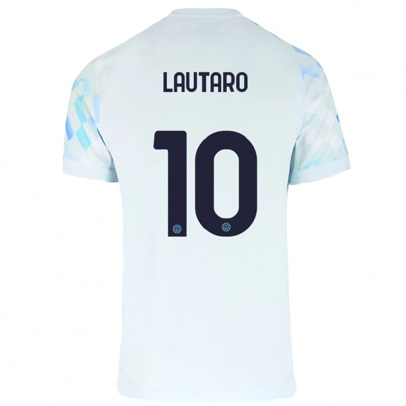 Danxen Barn Lautaro Martínez #10 Vit Blå Bortatröja Matchtröjor 2025/26 Tröjor T-Tröja