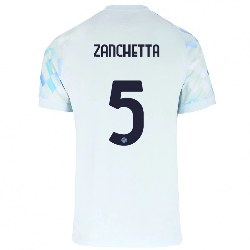 Danxen Barn Mattia Zanchetta #5 Vit Blå Bortatröja Matchtröjor 2025/26 Tröjor T-Tröja