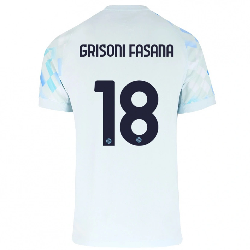 Danxen Barn Marco Grisoni Fasana #18 Vit Blå Bortatröja Matchtröjor 2025/26 Tröjor T-Tröja