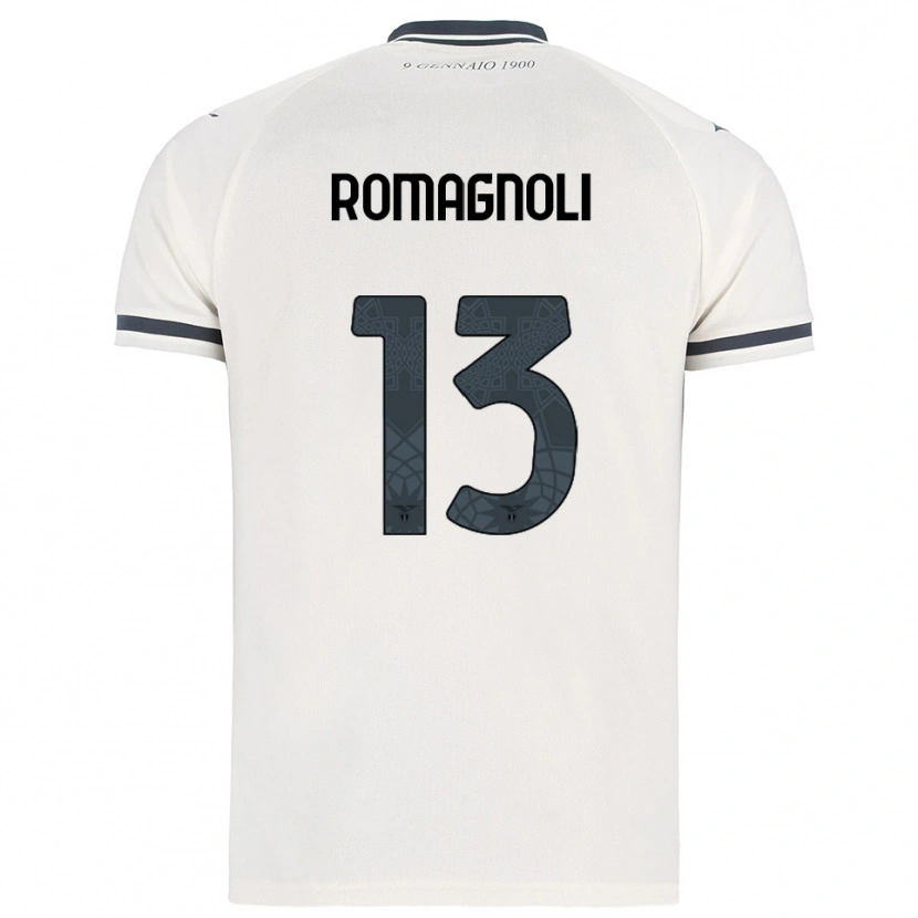 Danxen Barn Alessio Romagnoli #13 Vit Marinblå Bortatröja Matchtröjor 2025/26 Tröjor T-Tröja