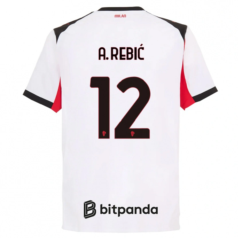 Danxen Barn Ante Rebic #12 Vit Svart Bortatröja Matchtröjor 2025/26 Tröjor T-Tröja