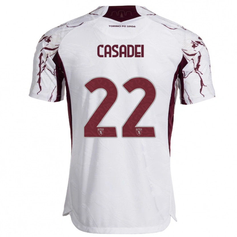 Danxen Barn Cesare Casadei #22 Vit Vinröd Bortatröja Matchtröjor 2025/26 Tröjor T-Tröja