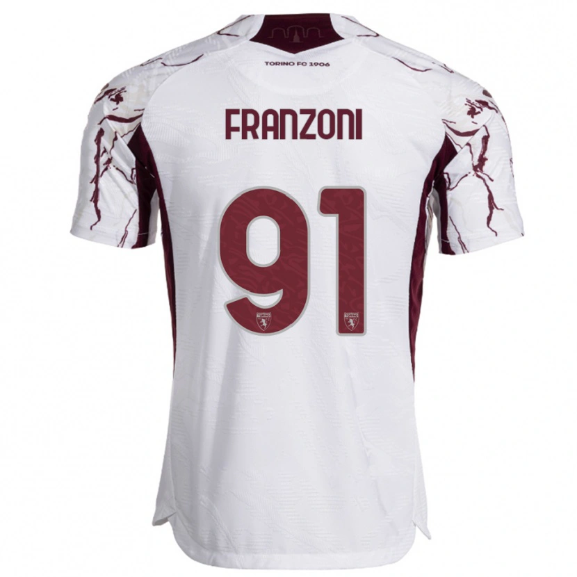 Danxen Barn Nicolò Franzoni #91 Vit Vinröd Bortatröja Matchtröjor 2025/26 Tröjor T-Tröja