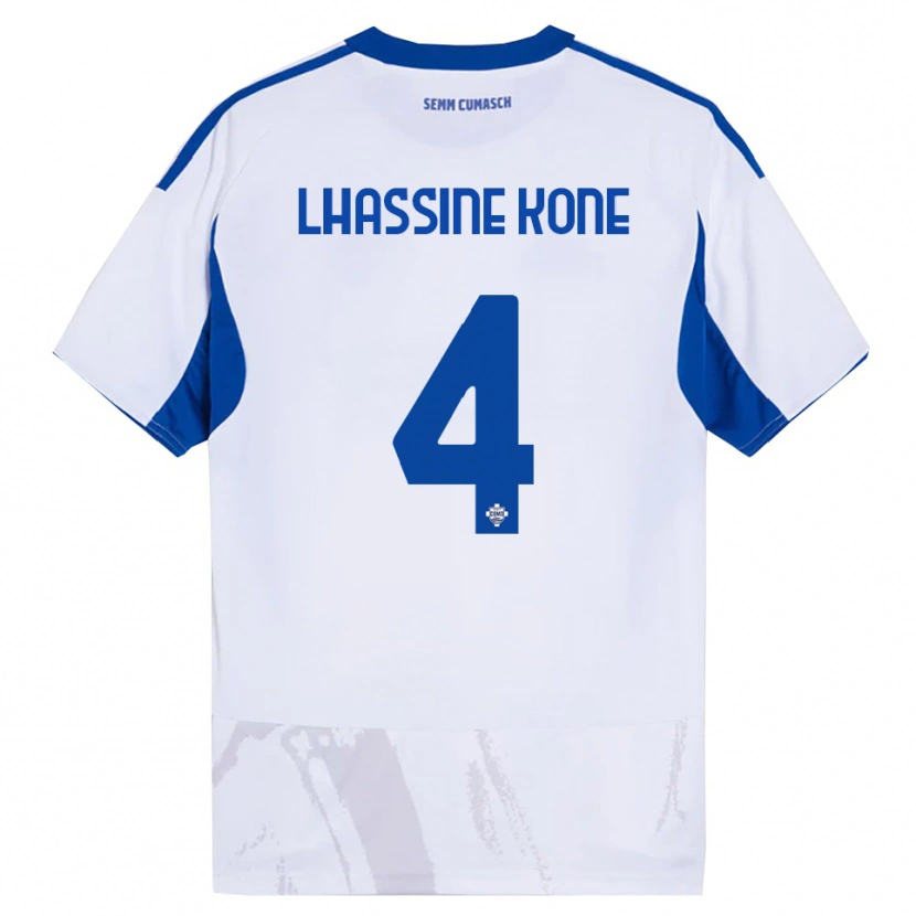 Danxen Barn Ben Lhassine Kone #4 Vit Blå Bortatröja Matchtröjor 2025/26 Tröjor T-Tröja
