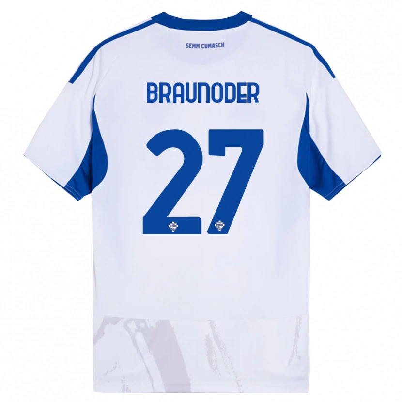 Danxen Barn Matthias Braunöder #27 Vit Blå Bortatröja Matchtröjor 2025/26 Tröjor T-Tröja
