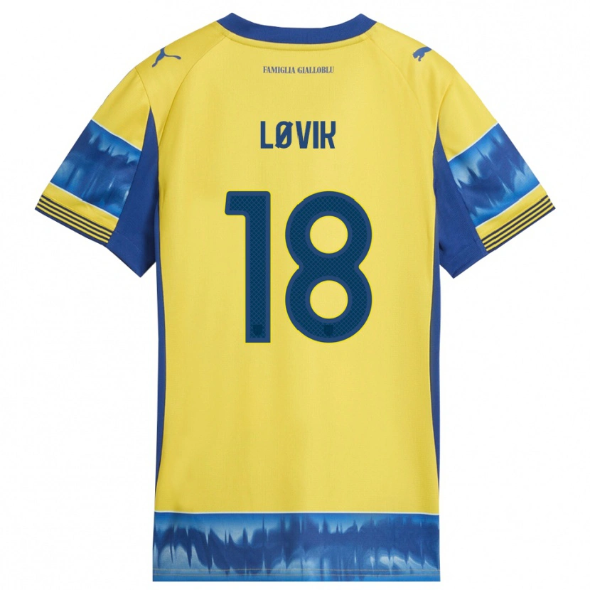 Danxen Barn Mathias Løvik #18 Gul Blå Bortatröja Matchtröjor 2025/26 Tröjor T-Tröja