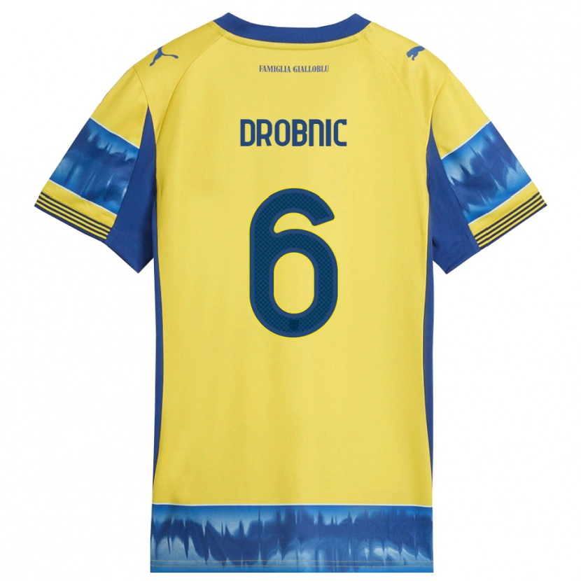 Danxen Barn Dominik Drobnic #6 Gul Blå Bortatröja Matchtröjor 2025/26 Tröjor T-Tröja