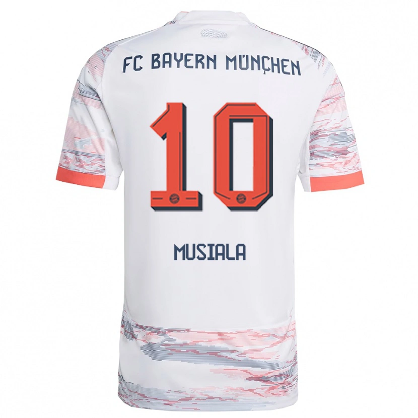 Danxen Barn Jamal Musiala #10 Vit Grå Bortatröja Matchtröjor 2025/26 Tröjor T-Tröja