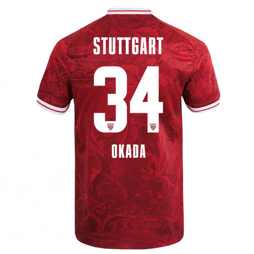 Danxen Barn Rei Okada #34 Röd Svart Bortatröja Matchtröjor 2025/26 Tröjor T-Tröja