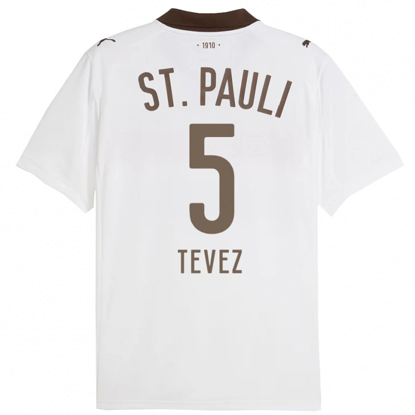 Danxen Barn Federico Tevez #5 Vit Röd Bortatröja Matchtröjor 2025/26 Tröjor T-Tröja
