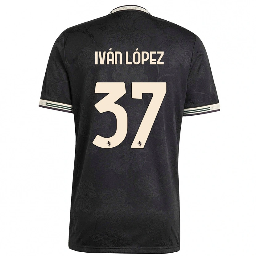 Danxen Barn Iván López #37 Svart Vit Grön Tredjesatsen Matchtröjor 2025/26 Tröjor T-Tröja
