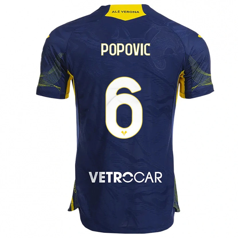 Danxen Män Andrej Popovic #6 Marinblå Gul Hemmatröja Matchtröjor 2025/26 Tröjor T-Tröja