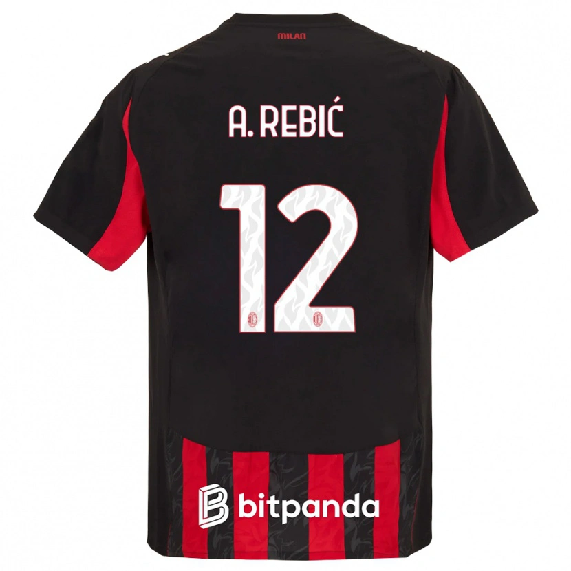 Danxen Män Ante Rebic #12 Röd Svart Hemmatröja Matchtröjor 2025/26 Tröjor T-Tröja