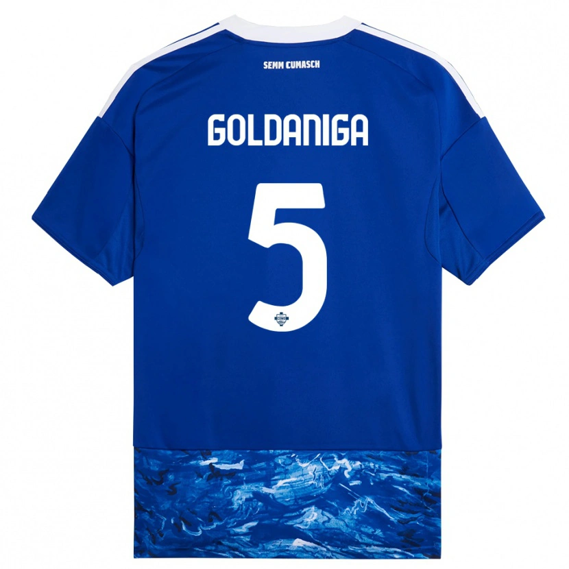 Danxen Män Edoardo Goldaniga #5 Blå Vit Hemmatröja Matchtröjor 2025/26 Tröjor T-Tröja