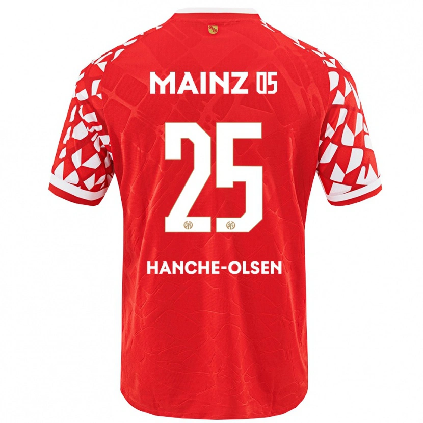 Danxen Män Andreas Hanche-Olsen #25 Röd Vit Hemmatröja Matchtröjor 2025/26 Tröjor T-Tröja