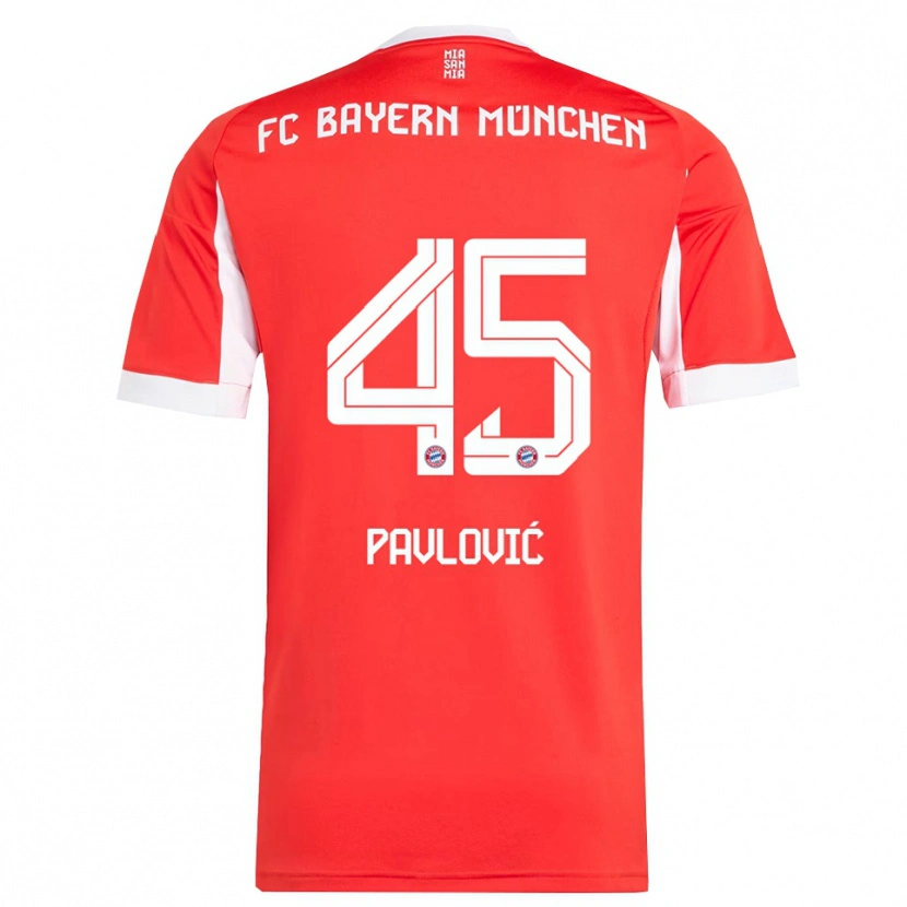 Danxen Män Aleksandar Pavlovic #45 Röd Vit Hemmatröja Matchtröjor 2025/26 Tröjor T-Tröja