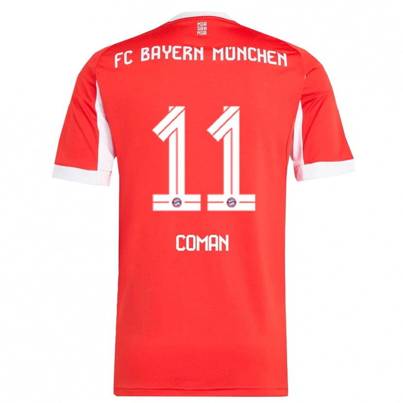 Danxen Män Kingsley Coman #11 Röd Vit Hemmatröja Matchtröjor 2025/26 Tröjor T-Tröja