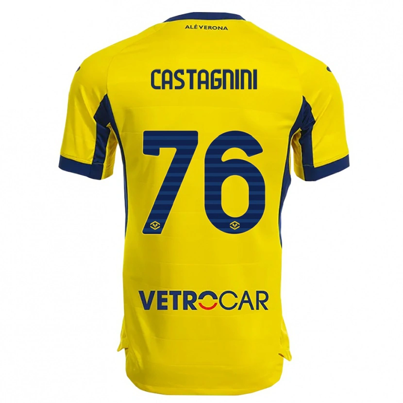 Danxen Män Mirko Castagnini #76 Gul Marinblå Bortatröja Matchtröjor 2025/26 Tröjor T-Tröja