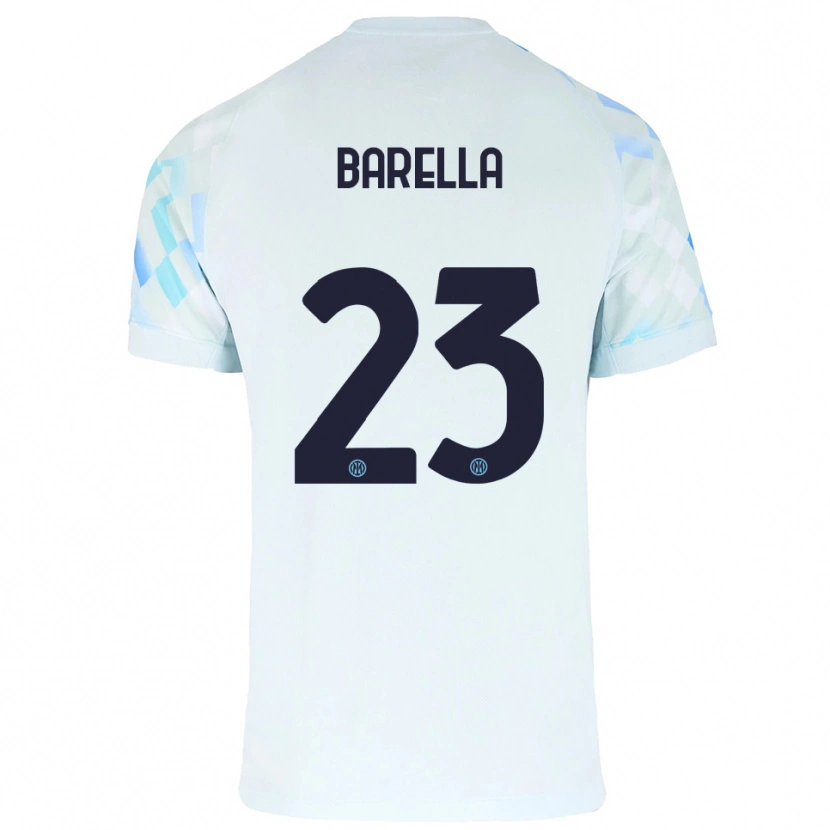 Danxen Män Nicolò Barella #23 Vit Blå Bortatröja Matchtröjor 2025/26 Tröjor T-Tröja