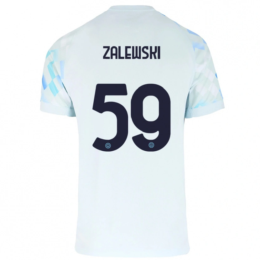 Danxen Män Nicola Zalewski #59 Vit Blå Bortatröja Matchtröjor 2025/26 Tröjor T-Tröja
