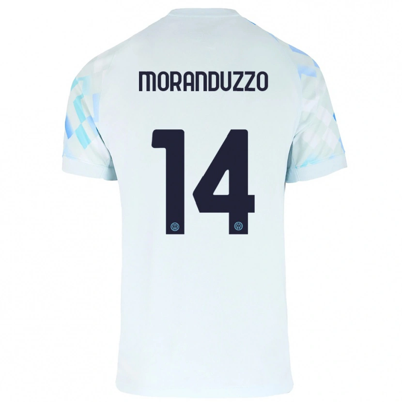 Danxen Män Nicolo Moranduzzo #14 Vit Blå Bortatröja Matchtröjor 2025/26 Tröjor T-Tröja