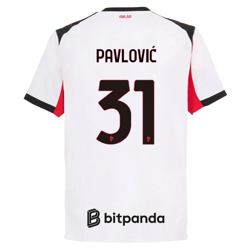 Danxen Män Strahinja Pavlović #31 Vit Svart Bortatröja Matchtröjor 2025/26 Tröjor T-Tröja