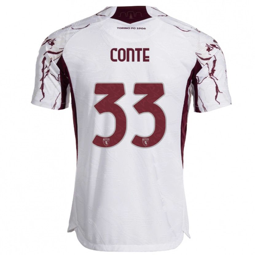 Danxen Män Gioele Conte #33 Vit Vinröd Bortatröja Matchtröjor 2025/26 Tröjor T-Tröja