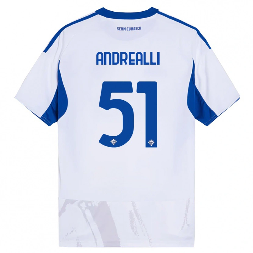Danxen Män Francesco Andrealli #51 Vit Blå Bortatröja Matchtröjor 2025/26 Tröjor T-Tröja