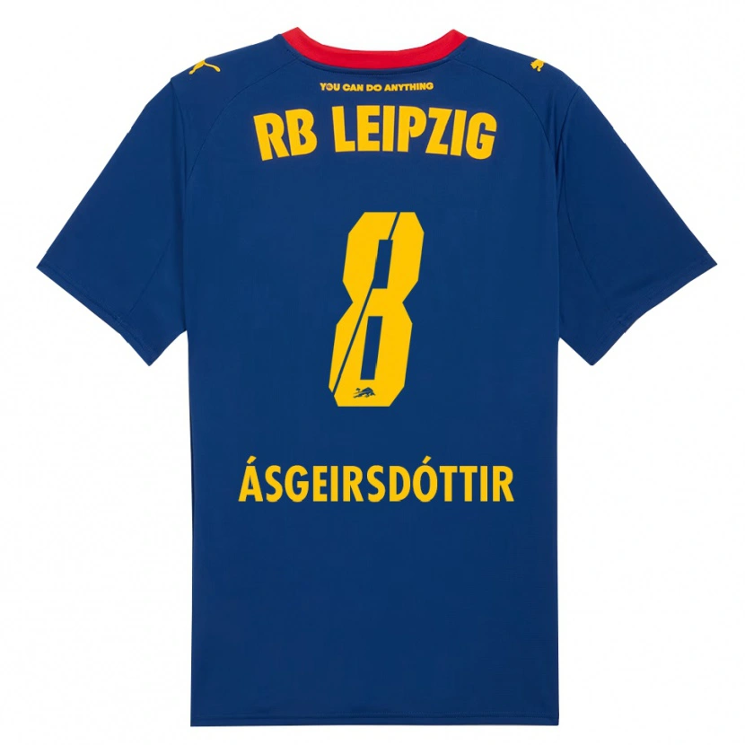 Danxen Män Emilía Kiær Ásgeirsdóttir #8 Marinblå Röd Bortatröja Matchtröjor 2025/26 Tröjor T-Tröja