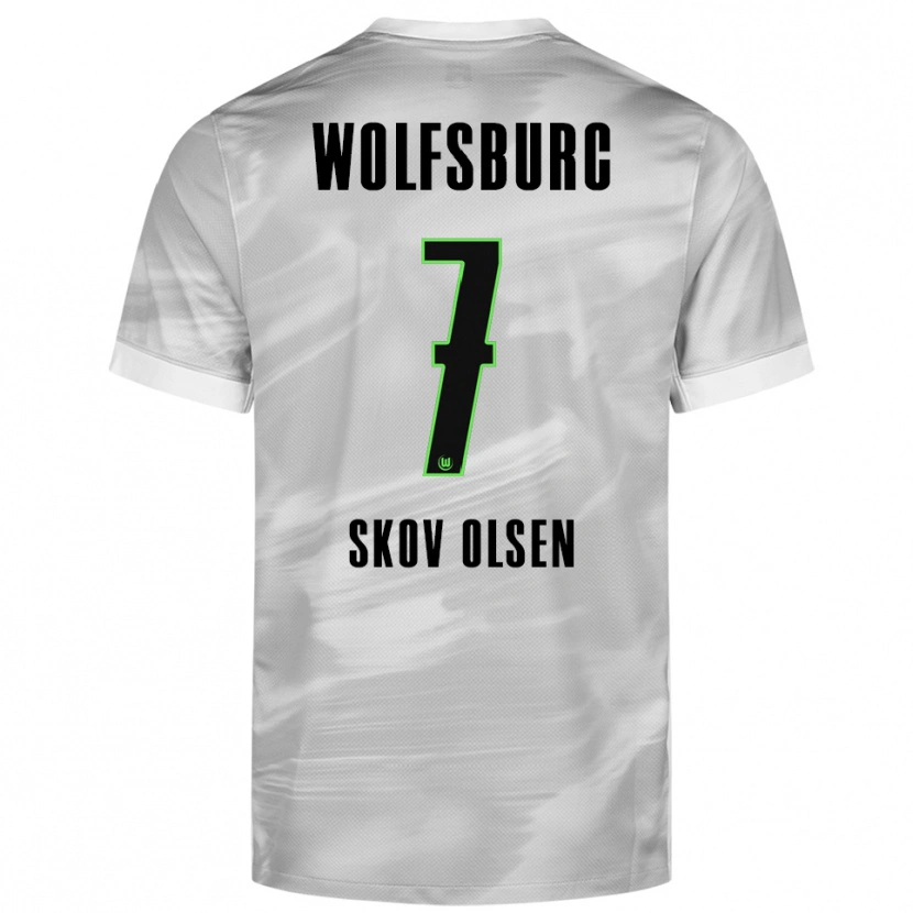 Danxen Män Andreas Skov Olsen #7 Grå Vit Bortatröja Matchtröjor 2025/26 Tröjor T-Tröja