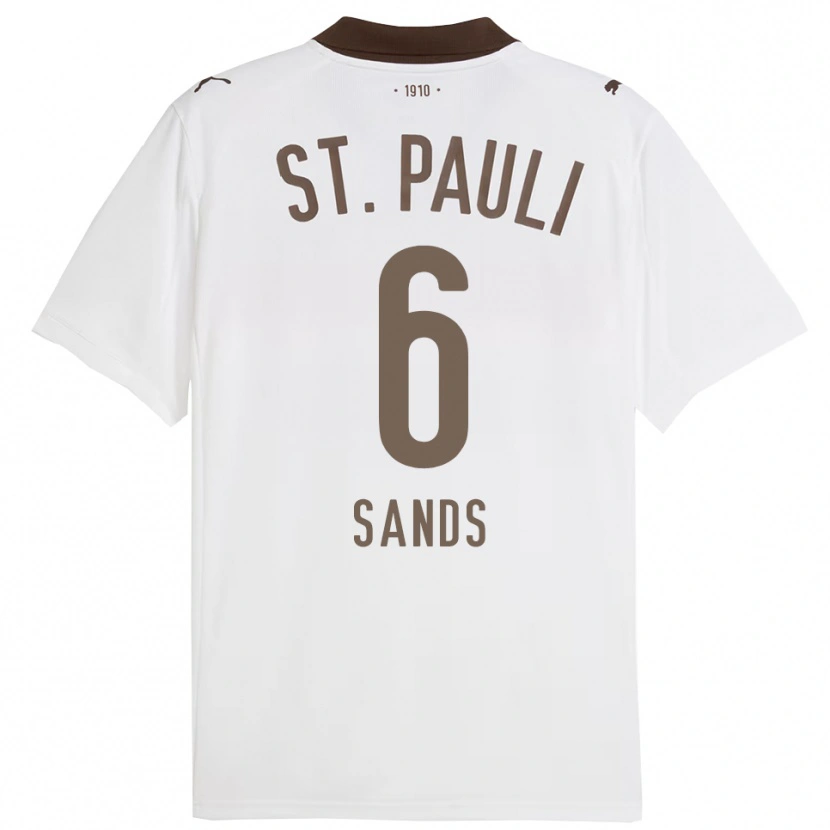 Danxen Män James Sands #6 Vit Röd Bortatröja Matchtröjor 2025/26 Tröjor T-Tröja