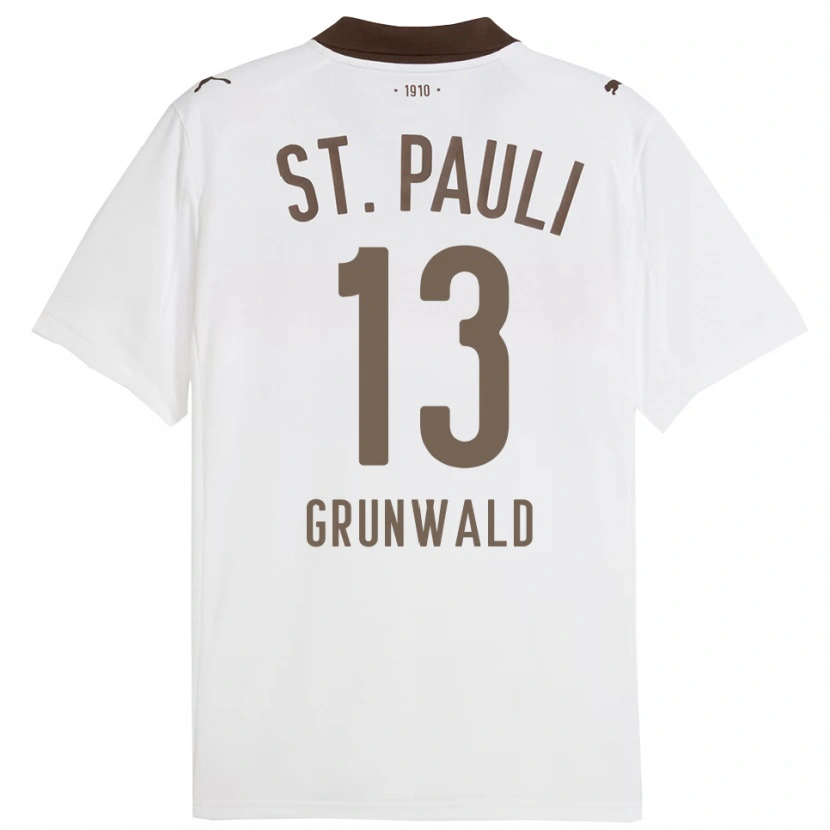 Danxen Män Julius Grunwald #13 Vit Röd Bortatröja Matchtröjor 2025/26 Tröjor T-Tröja
