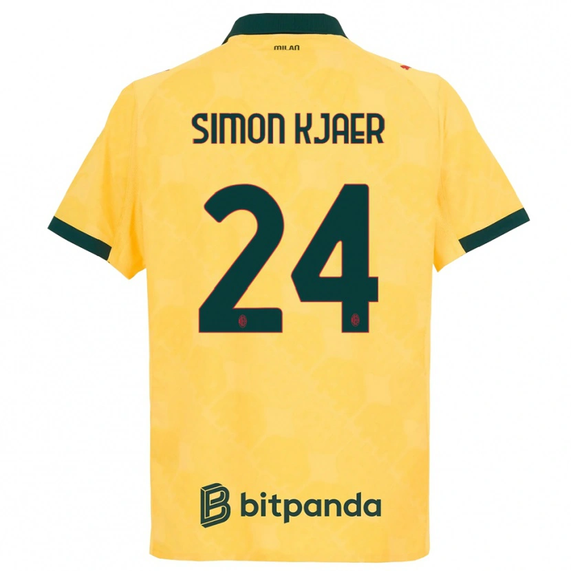 Danxen Män Simon Kjaer #24 Gul Svart Tredjesatsen Matchtröjor 2025/26 Tröjor T-Tröja