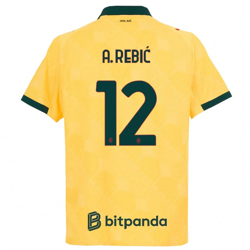 Danxen Män Ante Rebic #12 Gul Svart Tredjesatsen Matchtröjor 2025/26 Tröjor T-Tröja