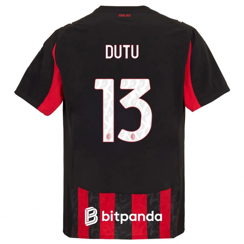 Danxen Kvinnor Matteo Duțu #13 Röd Svart Hemmatröja Matchtröjor 2025/26 Tröjor T-Tröja