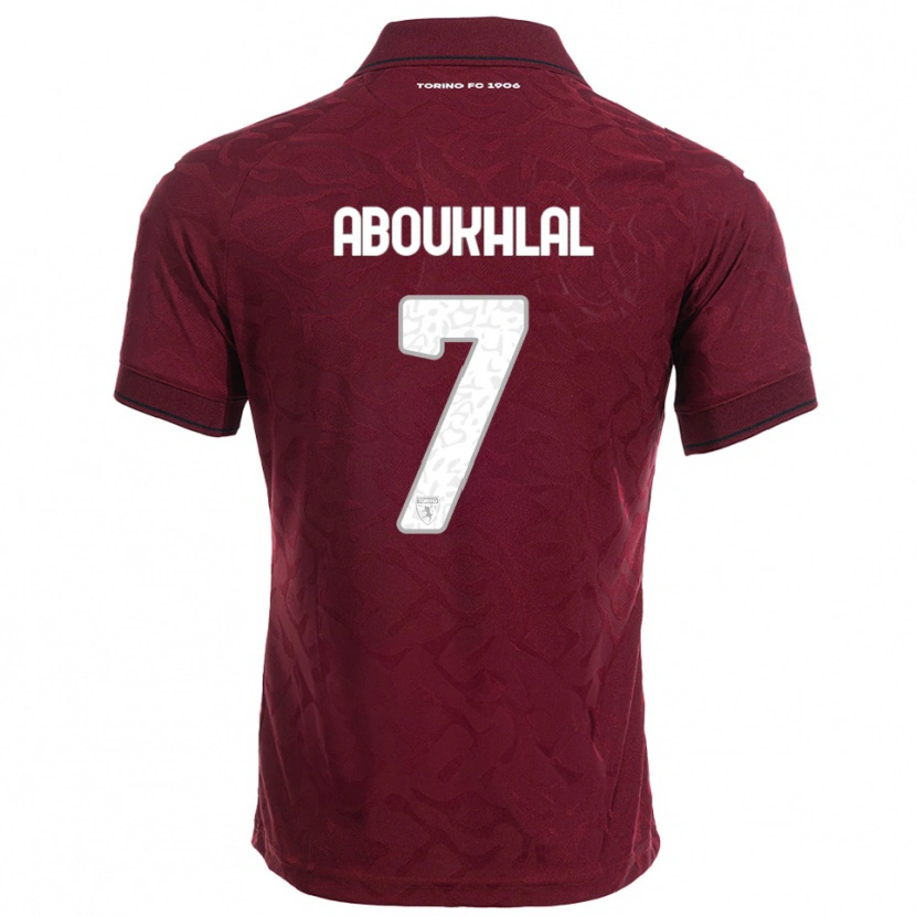 Danxen Kvinnor Zakaria Aboukhlal #7 Vinröd Vit Hemmatröja Matchtröjor 2025/26 Tröjor T-Tröja