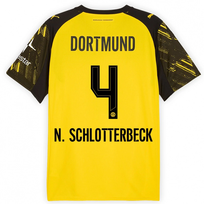 Danxen Kvinnor Nico Schlotterbeck #4 Gul Svart Hemmatröja Matchtröjor 2025/26 Tröjor T-Tröja