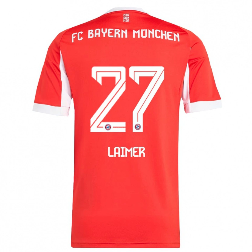 Danxen Kvinnor Konrad Laimer #27 Röd Vit Hemmatröja Matchtröjor 2025/26 Tröjor T-Tröja