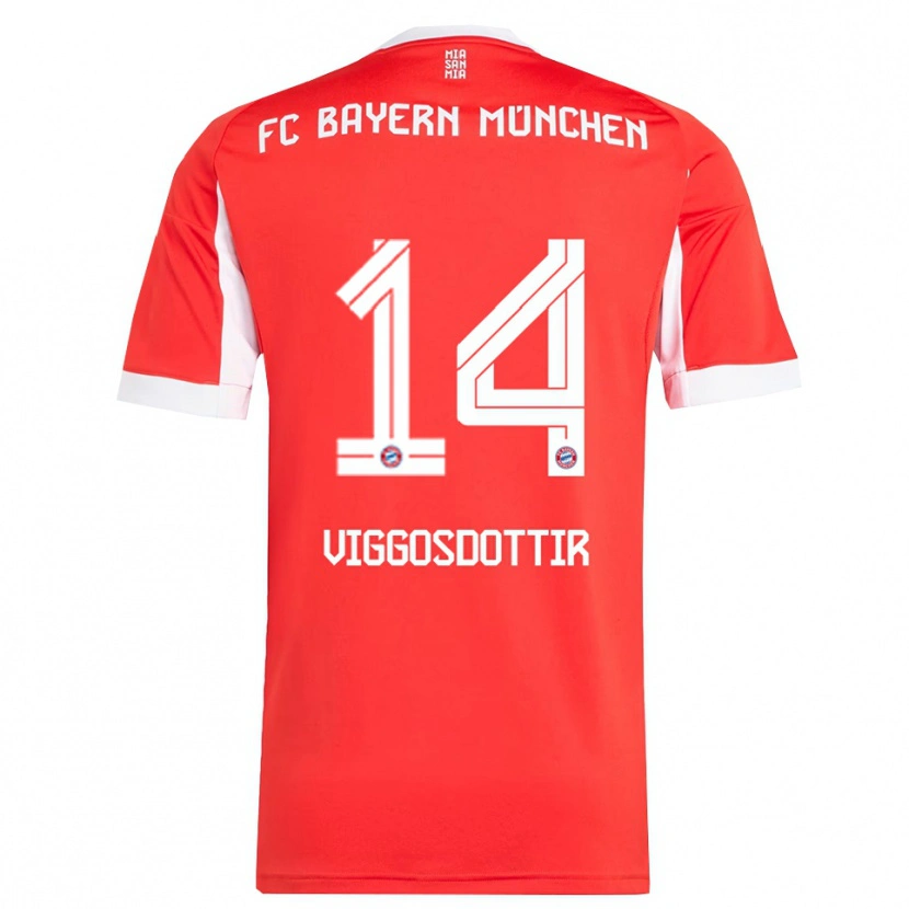 Danxen Kvinnor Glodis Perla Viggosdottir #14 Röd Vit Hemmatröja Matchtröjor 2025/26 Tröjor T-Tröja
