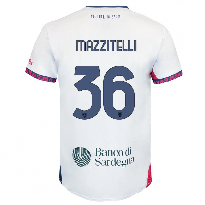 Danxen Kvinnor Luca Mazzitelli #36 Vit Marinblå Röd Bortatröja Matchtröjor 2025/26 Tröjor T-Tröja